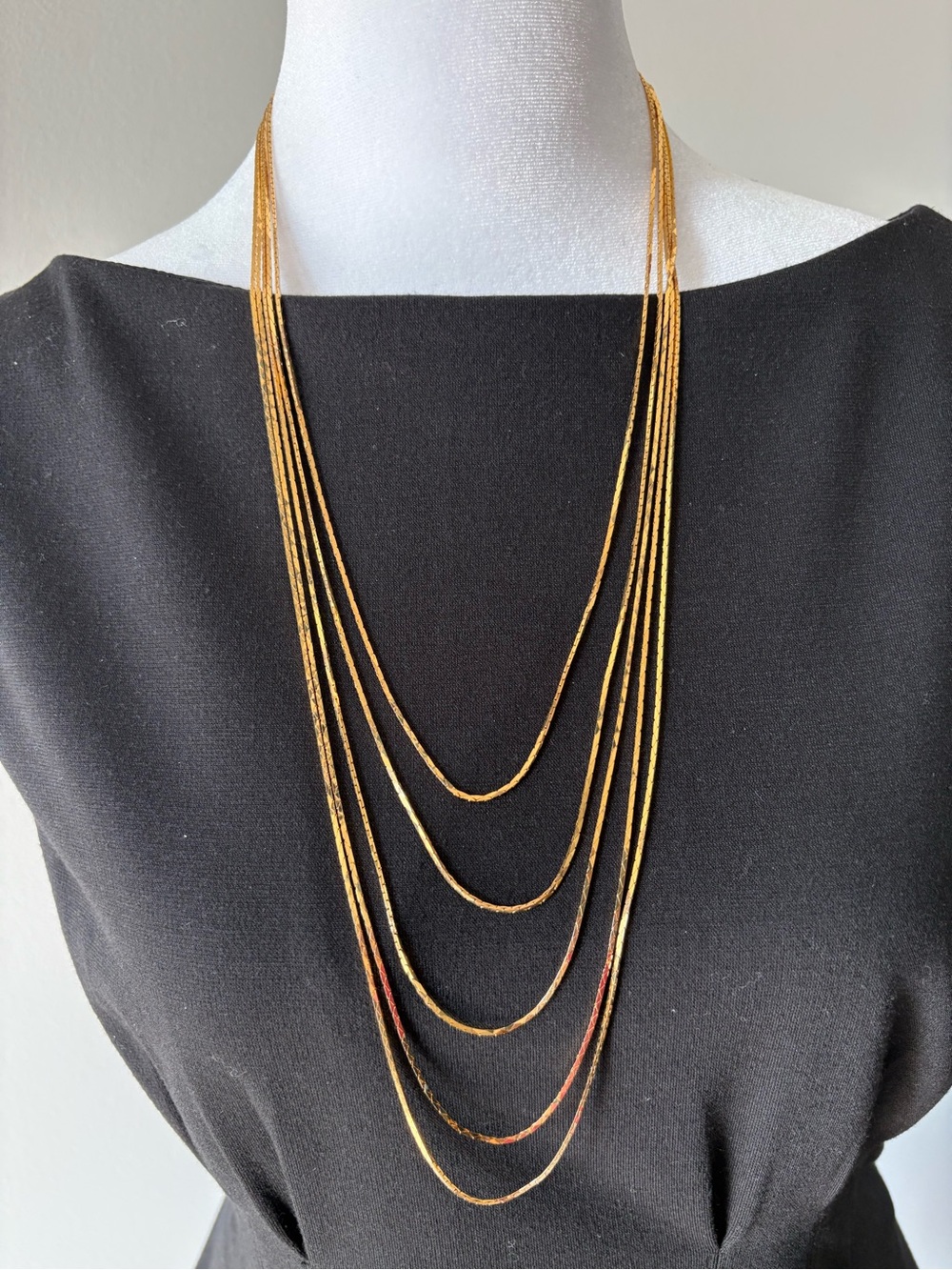 Vintage Liquid Gold 5-Strand Waterfall Chain Necklace – 23.5” Drop